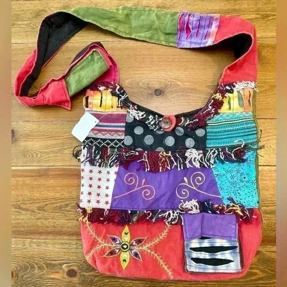 Patchwork Hippie Crossbody Bag | Quilted | Tote | Multi-Colored Large - Picture 1 of 3